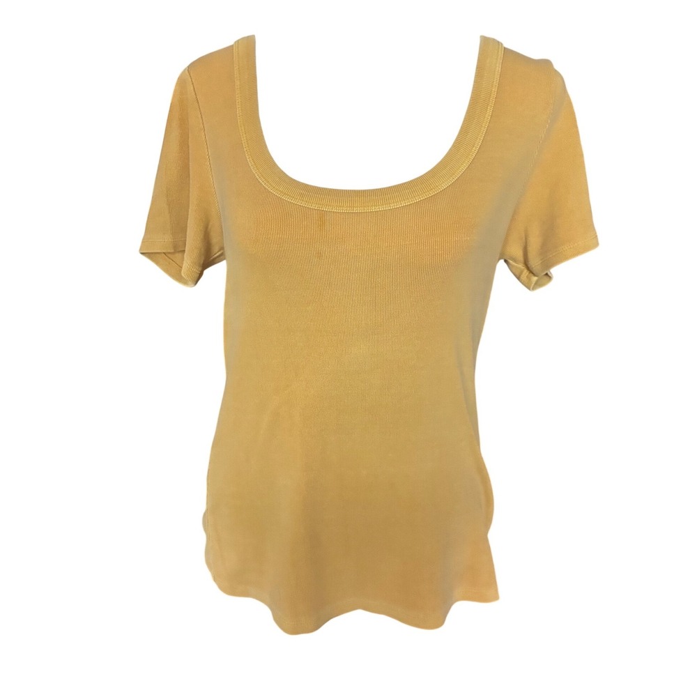 Old Navy Womens Mustard Yellow Ribbed Scoop Neck Short Sleeve T-Shirt Large